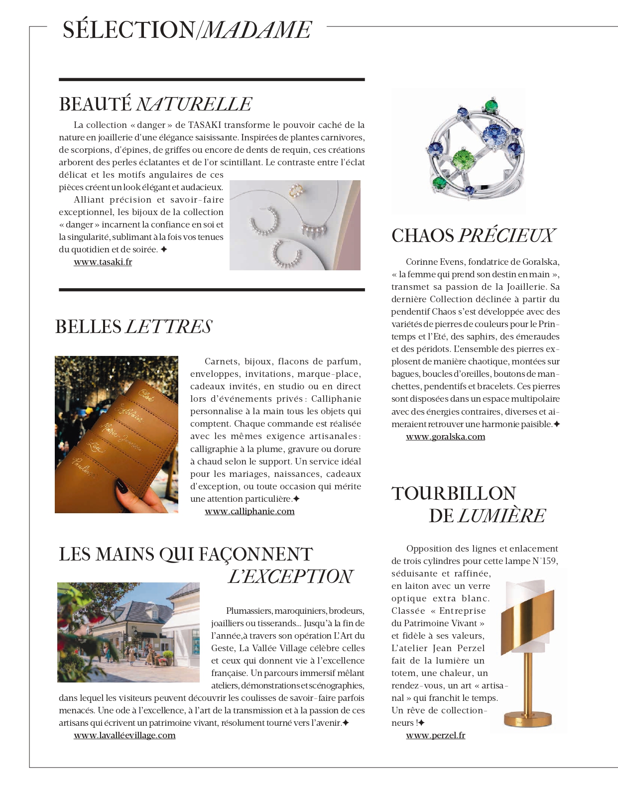 Page Sélection / Madame — encart Chaos Précieux Goralska