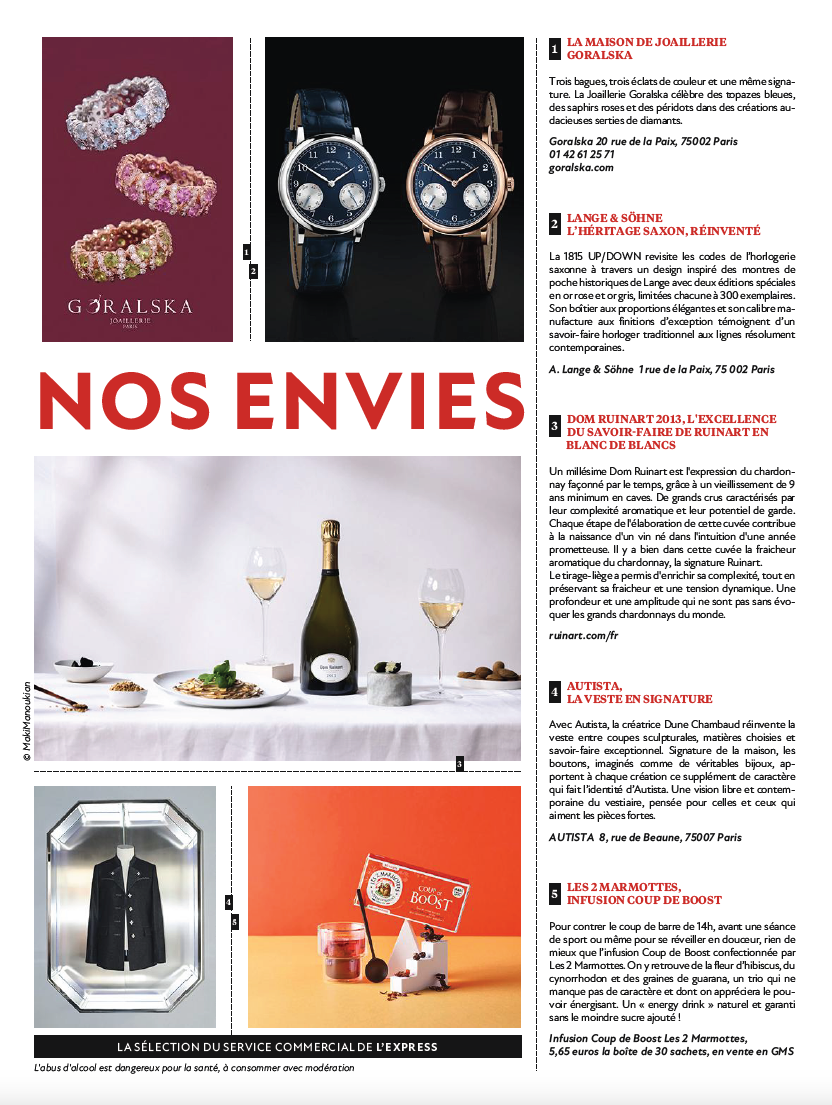 Page Nos Envies — Goralska en tête de sélection dans L'Express n°3925